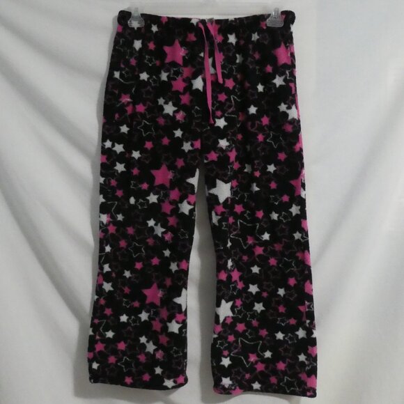 725 ORIGINALS | small | Black Fleece Pajama - Lounge Pants | Pink & White Stars - Picture 1 of 16